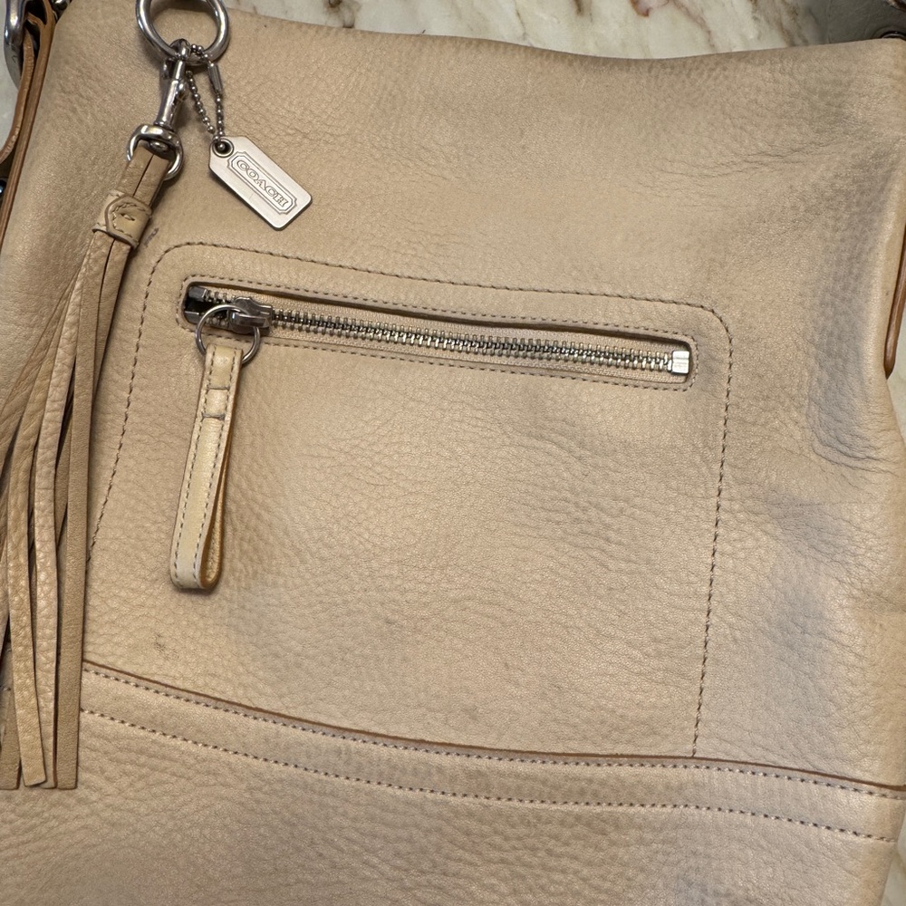 Coach Convertible Strap Tan Pebbled Leather Shoulder Bag